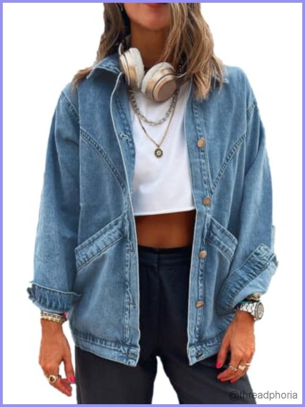 Oversized Button Down Denim Jacket Shacket Long Sleeve Pockets Jean Coat